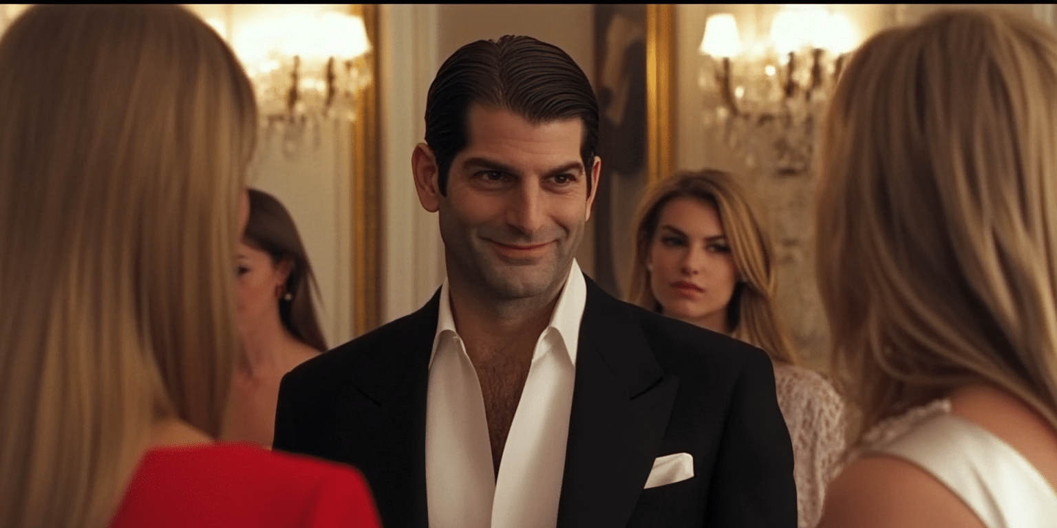 Hombre guapo rodeado de mujeres.