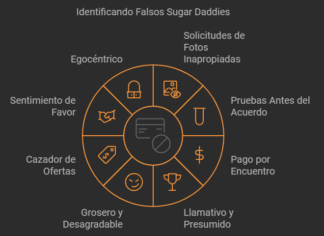 Rueda donde explica los principales puntos para identificar un falso sugar daddy