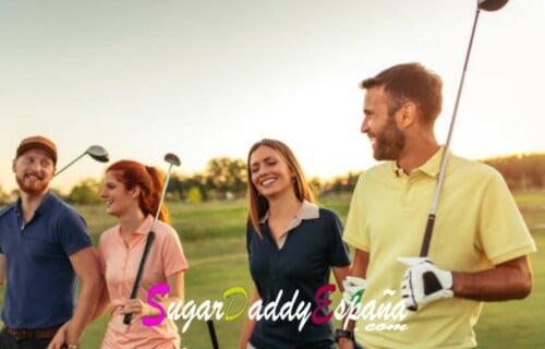 Hombres maduros sugardaddy del campo de golf con chicas