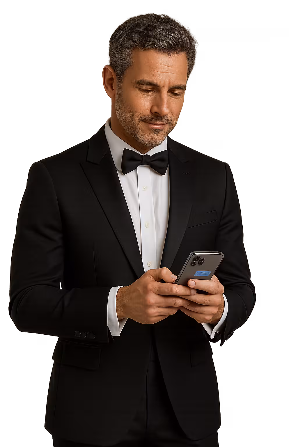 Hombre elegante chatea con móvil