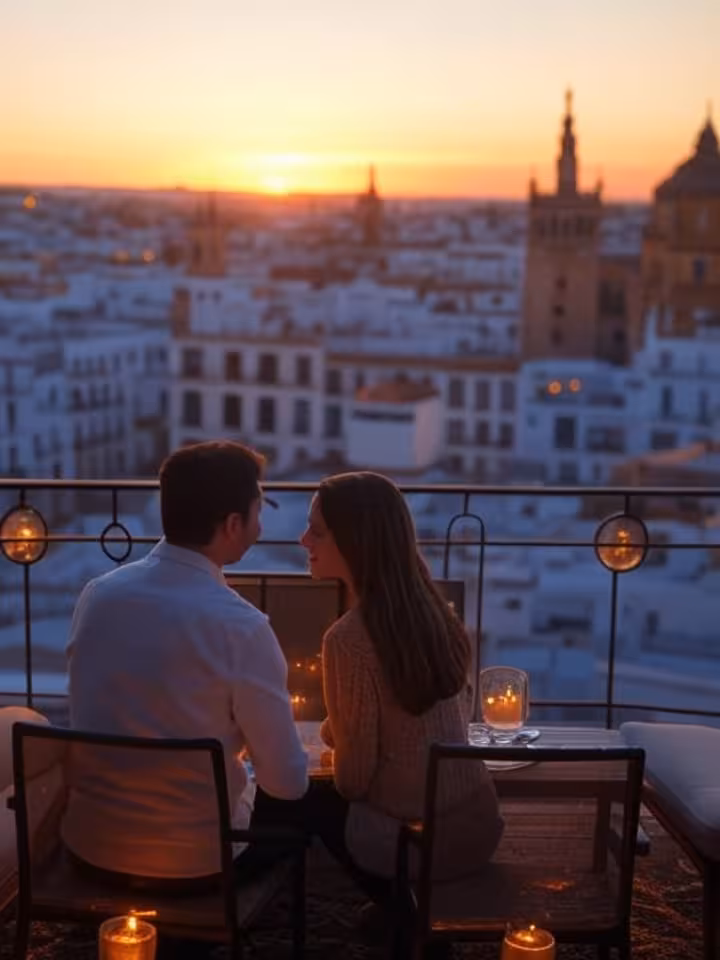 Vista panorámica desde terraza al atardecer en Sevilla