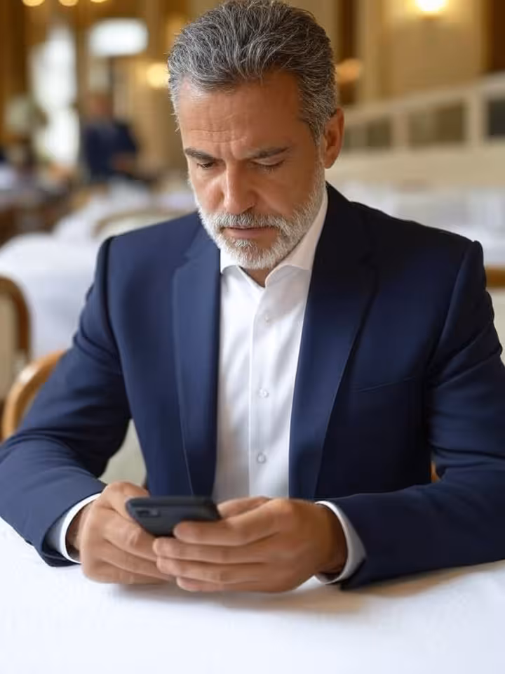 Hombre de negocios español maduro usando app de citas en Barcelona