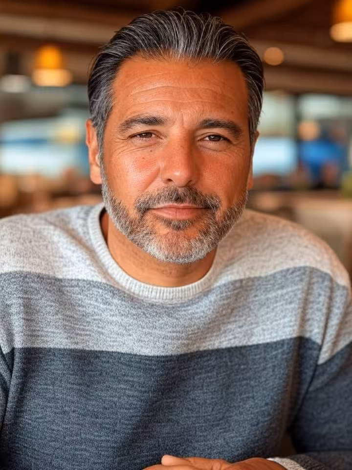 Hombre de negocios cenando en un restaurante con vistas a la ría de Bilbao