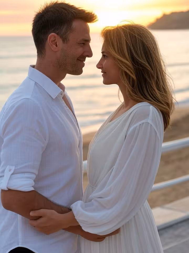 Pareja paseando al atardecer por el paseo marítimo de La Concha en San Sebastián