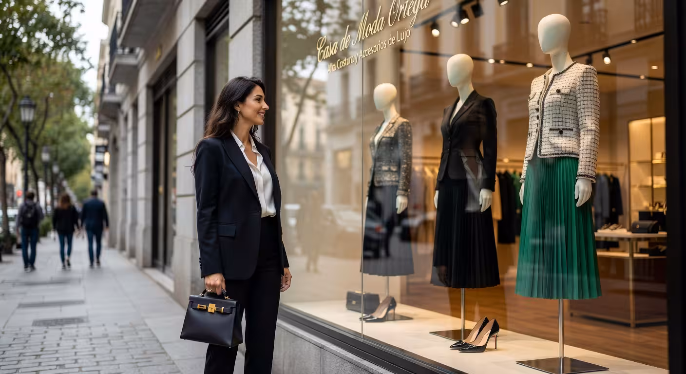 Mujer observando escaparate de tienda de lujo en Ortega y Gasset